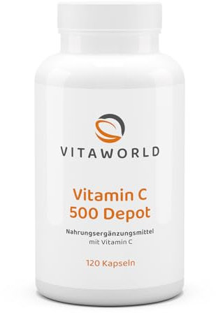 Vitamin C Depot – Vitamin C Kapseln hochdosiert 500mg mit zeitverzögerter Freisetzung (120 vegane Kapseln) – ideal zur täglichen Versorgung – ohne Zusätze, glutenfrei & vegan – vitaworld