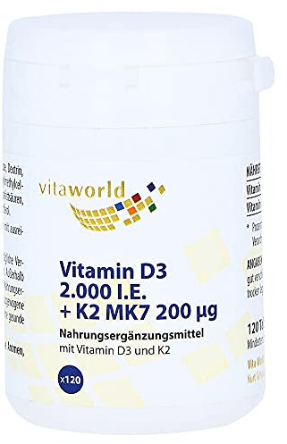Vita World Vitamin D3 2.000 I.E. + K2 MK7 200 µg 120 Tabletten Apotheker-Herstellung