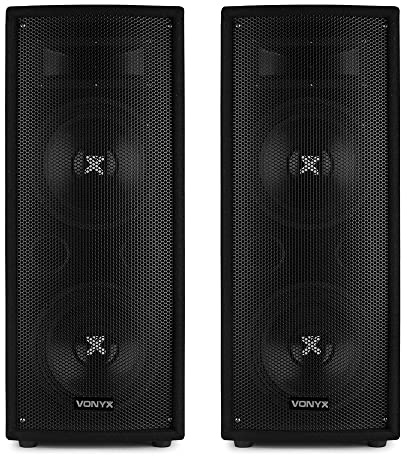 VONYX SL28 Passive PA Speakers 1600W Pair - Twin 8 Woofers & Piezo Horn, Bass Reflex DJ System with Speaker Pole Mounts & Handles for Disco, Party & Live Events
