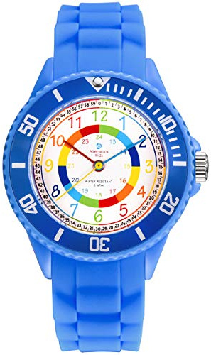 Alienwork Kids Orologio di Apprendimento Bambini Ragazzi Ragazze Blu Bracciale in Silicone Multicolore bambini Impermeabile 5 ATM Tempo di Apprendimento