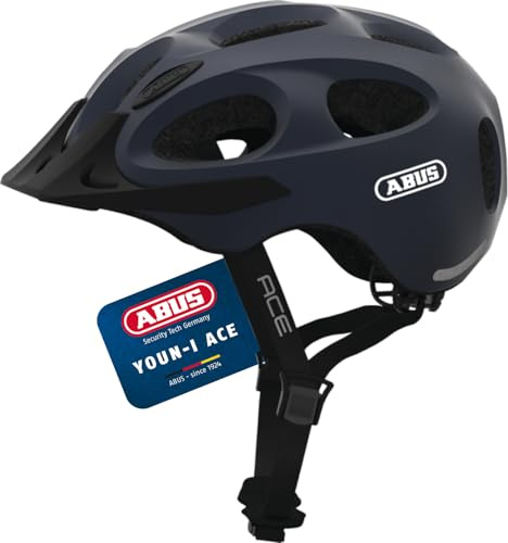 ABUS Stadthelm Youn-I ACE - mit integriertem LED-Rücklicht - Fahrradhelm für den Alltag - für Damen und Herren - Dunkelblau Matt, Größe S