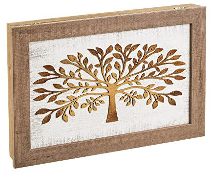 LOLAhome Tapa Contador luz Decorativa | Cubre Cuadro eléctrico | Pintado a Mano | Madera Pino | 50x6x35 cm | Cubrecontador (Árbol Relieve)