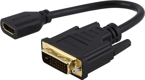 Philips DVI to HDMI Adapter, 4K @ 30 Hz, Works with Smart TVs, Roku, Fire Stick, Blu Ray, Streaming Devices, Monitors, Projectors, SWV9200H/27, Black