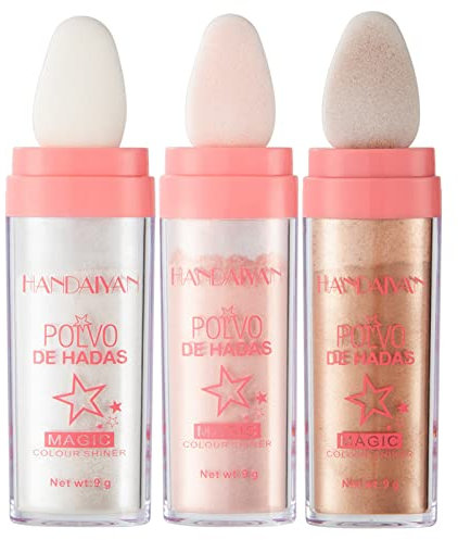 Go Ho 3 Colors Polvo De Hadas Shimmer Face Highlighter Powder Sticks,Body Glitter Highlighter Makeup,High Gloss Sparkle Loose Highlight Powder for Face Body Hair Party Makeup 01,02,03