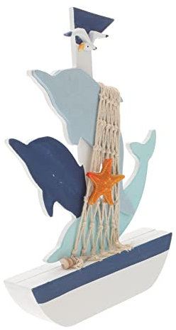 Veemoon Mediterranes Segelboot-Modell Aus Massivholz Dekoration Für Zuhause Und Büro Schiffsmodell Mit Möwenmotiven Aus Kunstharz