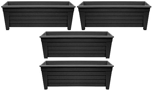 Muddy Hands Pack of 4-55cm Black Long Trough Plant Pots Indoor Home Outdoor Garden Plastic Planters Window Herb Flower Box