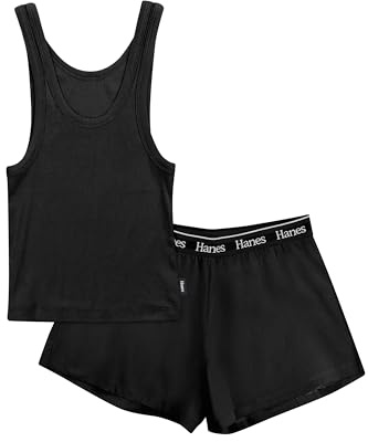 Hanes Women's Originals Loungewear Set, Comfywear Rib Crop Tank and Sleep Shorts, 2-Piece Set