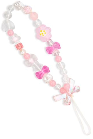 Vanyibro Flower Cute Mobile Beaded Lanyard，Adorable Phone Charm, Beaded Mobile Phone Pendant Wristband，Perfect Ornament for Ladies, Girls, Ideal Woman Gift