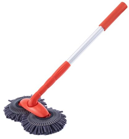 Haloppe Abnehmbarer Auto-Waschbürsten-Mopp mit langem Griff, 2-in-1-Mikrofaser-Reinigungsmopp mit doppelter Scheibe, kratzfrei, Auto-Staubwedel, Trockentuch zum Waschen von Autos, Windschutzscheibe A