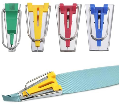 4PCS Binding-Quilting-Fabric Bias Binding Maker Set - Plastic and Metal Fabric Bias Tape Maker Set Essential Bias Tape Maker Tools for Sewing, Crafting, and Quilting