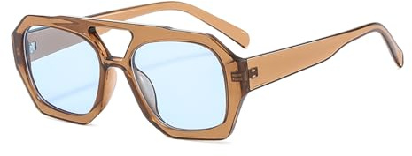 YAMEIZE 70s Retro Double Bridge Pilot - Gafas de Sol para Mujeres Hombres - Gafas de Sol Hexagonales Clásicas Gafas Cuadradas de Conducción