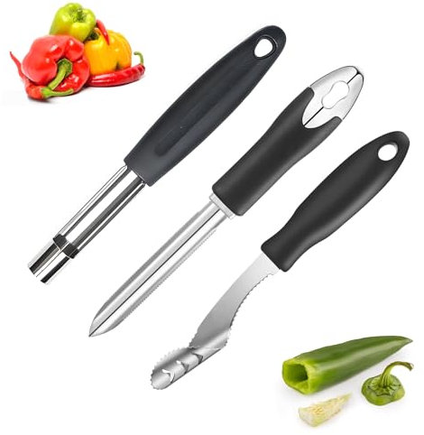 JRYGAC 3 Pezzi Togli Torsolo Mela, 3 Diverse Funzioni Snocciola Ciliegie, Acciaio Inossidabile Svuota Zucchine, Pepper Corer per Pomodori, per Verdure, Utensili da Cucina per Frutta