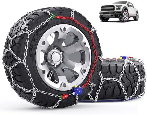 Snow-Chains Auto Fixing 1 Min Quick Installation Tire-Chains, Heavy-Duty Emergency Tire Traction Chain for Pickup Trucks and Off-road SUV Car Tires 265 275 285 295 305 - Set of 2 (HYR-B)