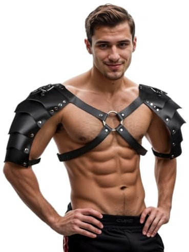 BPZXL Men's Sexy Double Shoulder Harness Belt, PU Leather Body Chest Harness for Men, Adjustable Male Punk Chest Belt Muscle Show Fashion Costumes Clubwear for Cosplay Party Nightclub