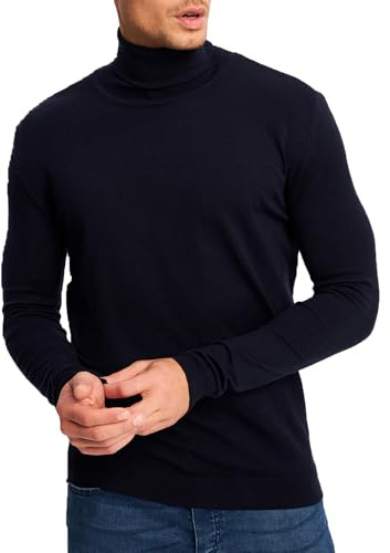Leif Nelson Maglione da uomo a collo alto, leggero con collo alto, elegante maglione per autunno e inverno, maglione da uomo per il tempo libero e il lavoro, Blu, M