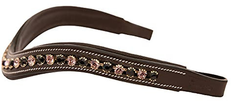 Exion Curved Crystal Browband for Horses – Soft Padded Bling English Bridle Brow Band | Dressage, Show, Jumping | Black, Brown | Jet, Light Amethyst Crystal Browband For Horses