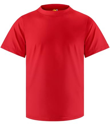 Rash Guard for Boys Short Sleeve Swim Shirts UPF+ 50 Rashguard Quick Dry Beach Surfing Fishing Swim Wear Swimming Top 7-8Y Red