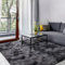 SOANNY Hochflor Wohnzimmer Teppich, Waschbar Anti-Rutsch & Flauschig, Tie-Dye Langflor Shaggy Teppiche für Schlafzimmer & Kinderzimmer, Bettvorleger Matte, 140x200 cm, Dunkelgrau