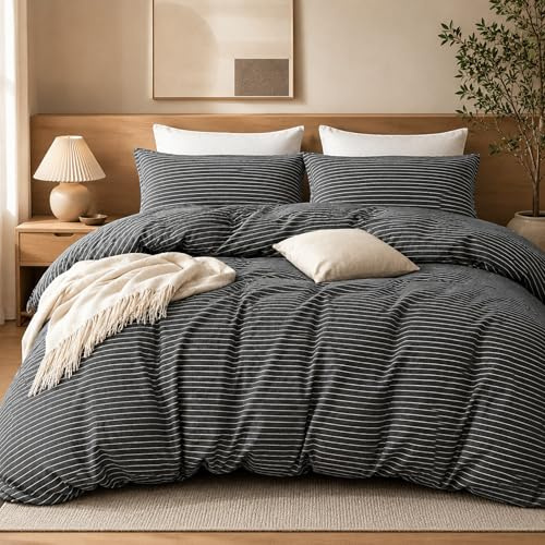 Grace Set copripiumino king size a righe, in microfibra di alta qualità, reversibile, king size (230 x 220 cm), 3 pezzi, set di biancheria da letto ipoallergenico di lusso, con chiusura a cerniera