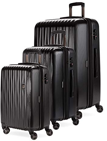 SwissGear 7272 Energie Hardside Expandable Luggage with Spinner Wheels, Black/Black, 3-Piece Set (19/24/27)