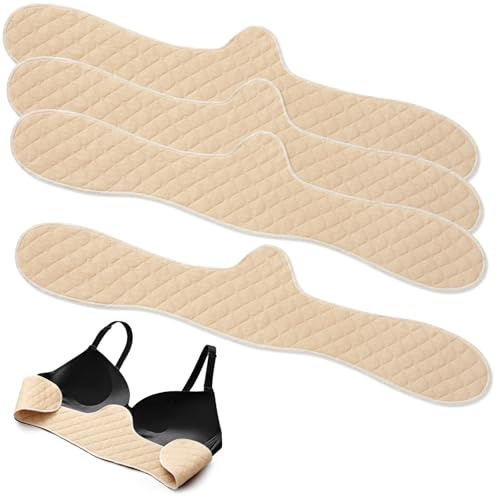 Boyiee 4 Forros Debajo de Sujetador Algodón Reutilizables Almohadilla de Absorber Sudor Debajo de Pecho Mujer (Color Piel,L)