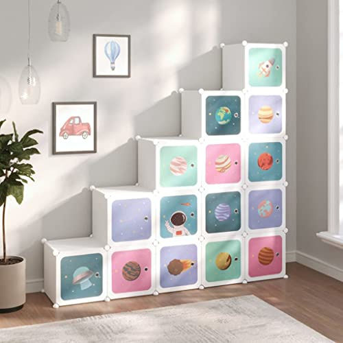 Teenpull Barnskåp modulär med 15 kuber, vit, PP-plast, 155 x 31,5 x 154 cm, praktisk organisatör för leksaker, böcker, kläder i barnrummet
