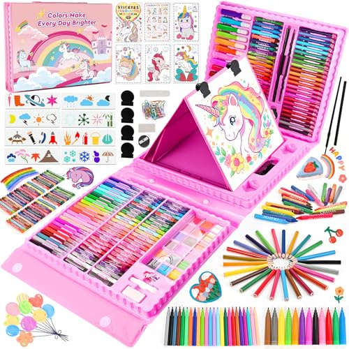 GOLDGE Juguetes Niña 3 4 5 6 7 8 9 Años, Maletin Pinturas para Niños 230+ | Regalo Niña con Lapices Colores, Pinturas para Niños, Unicornios para Niñas Manualidades Juguetes Educativos