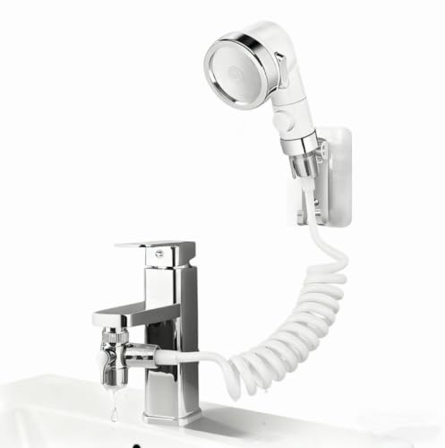 LOLANIUT Doccetta per Lavabo, Doccetta Con Tubo, Soffione Doccia con Supporto, Soffione Doccia Regolabile, Doccino Lavandino Lavare Capelli, Doccino Lavandino Lavare Capelli per Bagno e Cucina