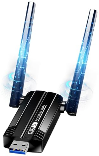 shuwosmart WLAN Stick für PC - WiFi Adapter 1300Mbps Dual Band 2.4GHz/5.8GHz USB 3.0 WLAN Adapter PC mit 2 x 5dBi Antenna PC/Laptop, Kompatibel mit Windows 11/10/8/7/Vista/XP, Mac OS 10.9-10.15