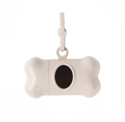Dog Poop Bag Dispenser with Clip – Bone Shaped Waste Bag Holder for Leash – Portable Pet Waste Bag Dispenser for Walking – Fits Standard Rolls (Beige)
