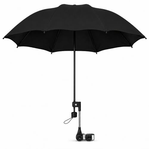 Parasol Universal para Silla con Pinza Ajustable, Sombrilla Plegable con Protección UV e Impermeable para Silla de Ruedas, Cochecito y Carrito de Golf (negro)
