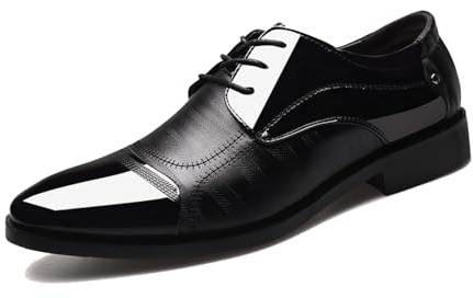 Scarpe Stringate Uomo Eleganti Oxford Verniciate Scarpe Classiche da Cerimonia Classico Derby Basse per Sposo Matrimonio Business,Nero,40 EU