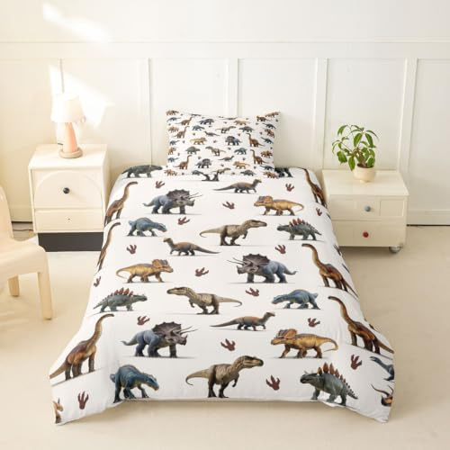 Homewish Juego de funda de edredón individual con diseño de dinosaurio de la selva antigua