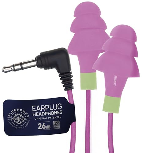 Plugfones Basic Earplug-Earbud Hybrid - Noise Reducing Earphones - Purple