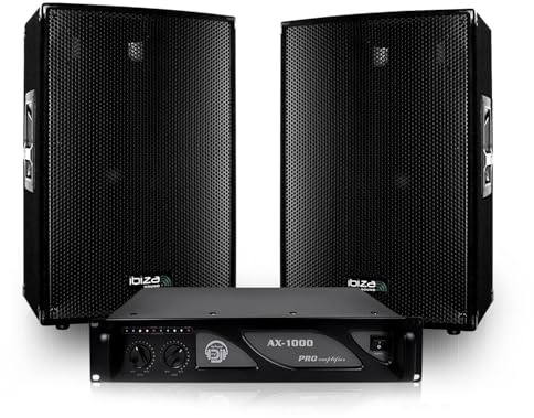 Paquete de sonido 2 altavoces pasivos 12 / 30cm + + Cables 2x600W Amplificador 1000W DISCO1200