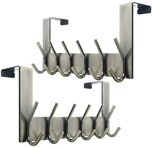 WEBI Over The Door Hook for Hanging,Door Hanger,Over The Door Towel Rack Coat Rack Coat Hanger,6 Hooks for Hanging Towels,Clothes,Hats,Behind Back of Bathroom,Bronze,2 Packs