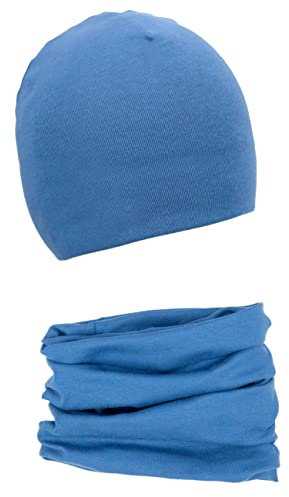 Baby Mädchen Beanie Mütze + Schlauchschal 2er Set, Wintermütze für Jungen Mädchen Baumwolle (B Set: Blau,53L)(49-53, Baumwolle Set: Blau)