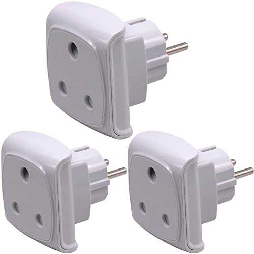 Sydafrika 3-stifts Stor Kontakt Typ M-adapter (INTE för Indien Liten 3-stifts Typ D Kontakt) Konvertera till 2-stifts EU/Sverige Uttag med Säkerhetslucka (3 Stycken, Vit)