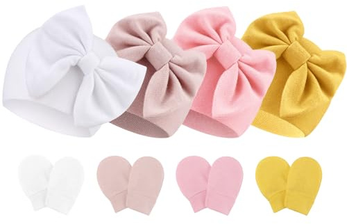 DRESHOW Sombreros y Manoplas para Bebé Recién Algodón Gorritos y Guantes para Niñas Niños 0-6 Meses