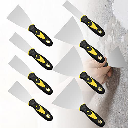 Juego de espátulas: 8 espátulas de acero inoxidable, juego de espátulas de yeso, espátula de pintor, espátula de pintura de acero inoxidable con mango de plástico para papel pintado, paneles de yeso y