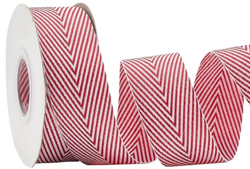 PH PandaHall Ruban à chevrons en polycoton rayé rouge et blanc de 9 m de large pour sacs à dos, sac à main, vêtements, ceinture, chapeaux, décoration d'intérieur