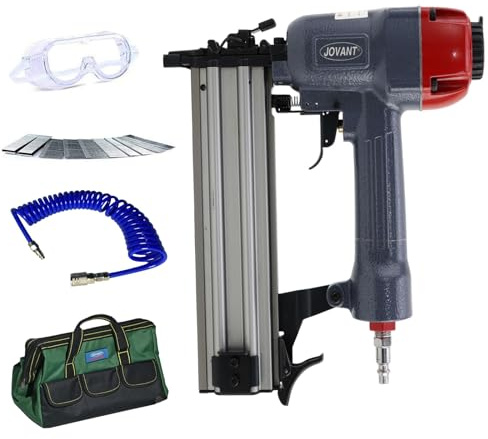 Pneumatisk Brad Nailer Gun, eld 45 cm (1/4 tum–2 tum) Bradnaglar med bärväska, spikar: 320 x 3/4 tum 320 x 1 tum 320 x 5 tum och luftpumpsrör, perfekt för stoppning