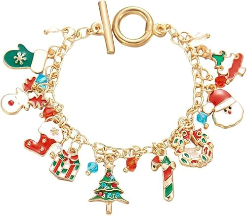 TOFBS Pulsera Navideña para Mujer Diseño Festivo con Encantos de Santa y Árbol de Navidad Joyería de Moda para Celebraciones y Regalos Originales