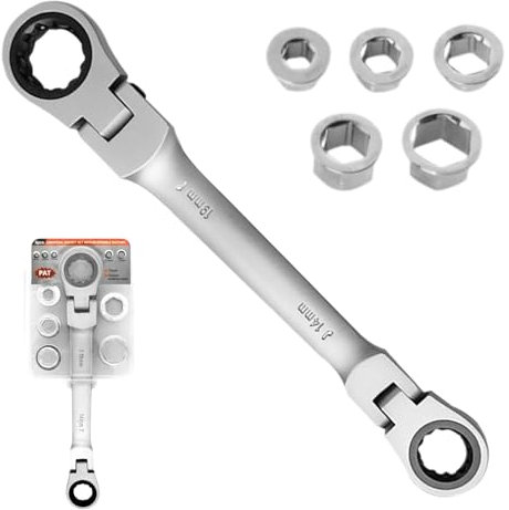 MvysticCharvn 7 en 1 Llaves Fijas con Carraca 8mm 10mm 12mm 13mm 14mm 17mm 19mm, Acero para Herramientas, Antideslizante, Flexible 180°, para Aplicaciones Industriales, Automoción y Náutica (Plata)