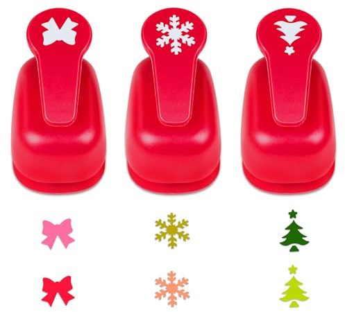 Snowflakes Punch for Crafting, Christmas Punch, Paper Punches for Christmas, Snowflake Shape Hole Punches, 3 Pcs Paper Hole Puncher for Crafts-Snowflake, Bow, Xmas Tree