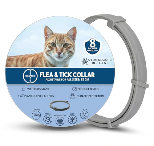 Collar Antiparasitario Gatos y Perros - Desparasitante Gatos Mosquitos, Pulgas y Garrapatas - Collar Antipulgas Gato, Desparasitacion Gato -38cm Ajustable, 8 Meses, Repelente Vegetal, Impermeable