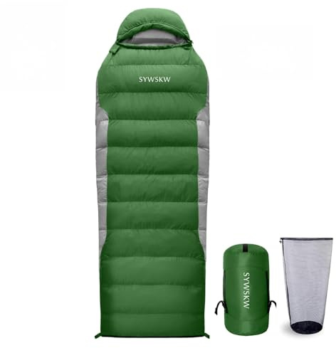 SYWSKW Ultralight Down Sleeping Bag with Pillow,15°F 32°F 46°F Sleeping Bag for Women,Men,Youth Backpacking,Hiking and Camping Outdoor with 680FP Duck Down (Green, 1200g Down Filling)