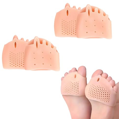 Tåavskiljare, 2 par tåavskiljare i silikon och boll av fotkuddar, mjuk gel metatarsaldynor, andningsbara tådistanser för män och kvinnor, komfortstöd
