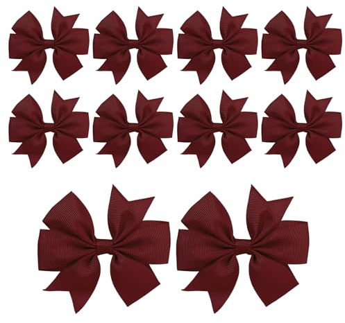 10Pcs Bow Hair Clip 3 Inch Burgundy Hair Bows for Girls Ribbon Hairbows Barrettes Alligator Clips Pinwheel Ponytail Holder Bow HairAccessories for Girls Kids Toddlers Women Christmas Birthday Gifts