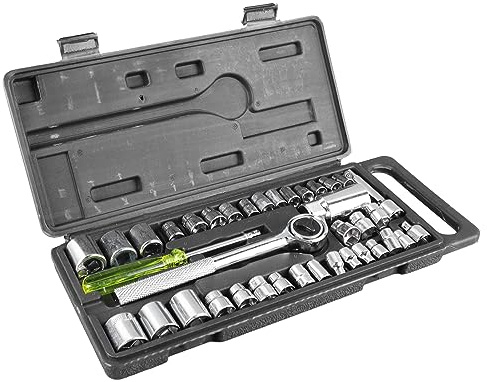 Fyearfly Juego de 40 herramientas mecánicas, juego de enchufes de acero al carbono para reparación del hogar y fábrica, fácil almacenamiento, solución de mantenimiento integral